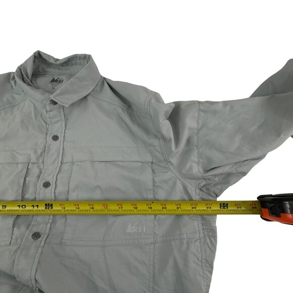 REI Mens XL Nylon Button Down Shirt Gray Long Sleeve Hiking Outdoor Travel - Picture 6 of 8
